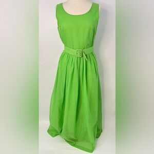 Vintage 14 60's Miss Elliette polka dot maxi dress 0826 lime bright long a-line